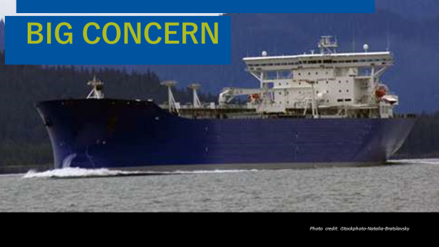 Social post oil tanker oil tanker photo taken by Natalia Bratslavsky with text on post reading "Lack of adequate emergency planning big concern"
