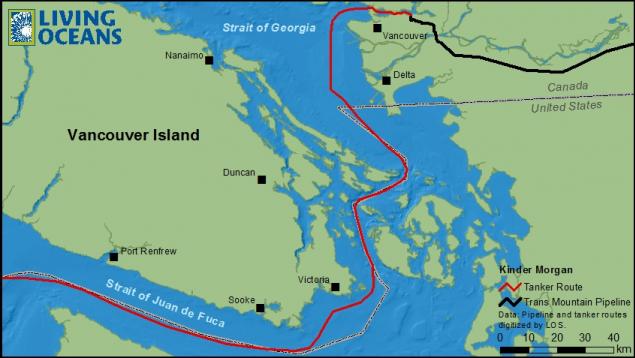 Kinder Morgan's TransMountain pipeline and tanker route. Kinder Morgan's TransMountain pipeline and tanker route