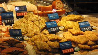 Seafood in display case