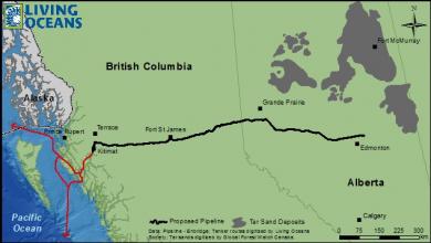 Map of Northern Gateway pipeline and tanker route