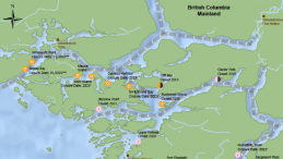 map of salmon farm closure dates, Broughton Archipelago