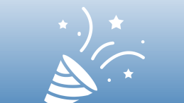 Blue background with white graphic of celebration cone and title Biologists document new calf in L Pod near Strait of Juan de Fuca