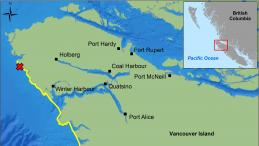 Map of helicopter flight route and skiff location.