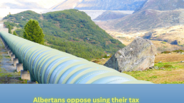 image of pipeline leading to the coast with title below Albertans oppose using their tax dollars for new pipeline, poll finds
