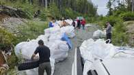 remote access road full of marine debris tonne bags